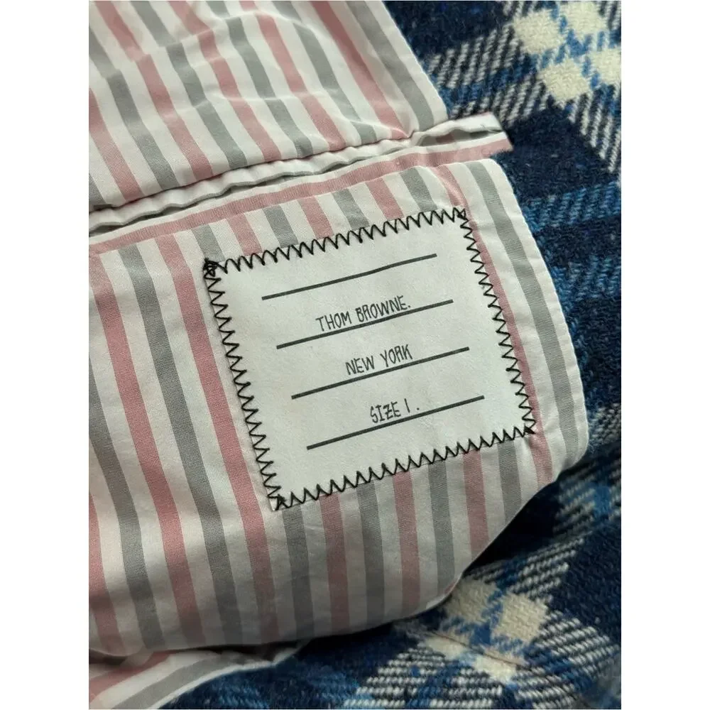 Thom Browne Size 1 Blue Plaid Wool Down Filled Overcoat Made in Italy